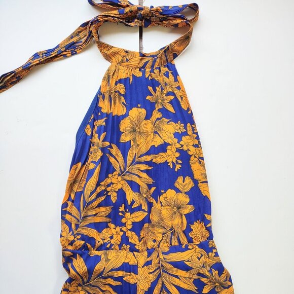 Lulumari Floral Wide Leg Halter Jumpsuit Pleated Boho Mod HipHop Women's Medium - Picture 8 of 9